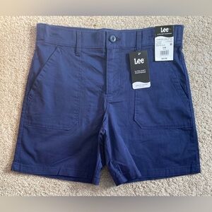New Lee Womens Size 8 M & 22 M Mid Rise 7” Dark Medieval Blue Utility Shorts